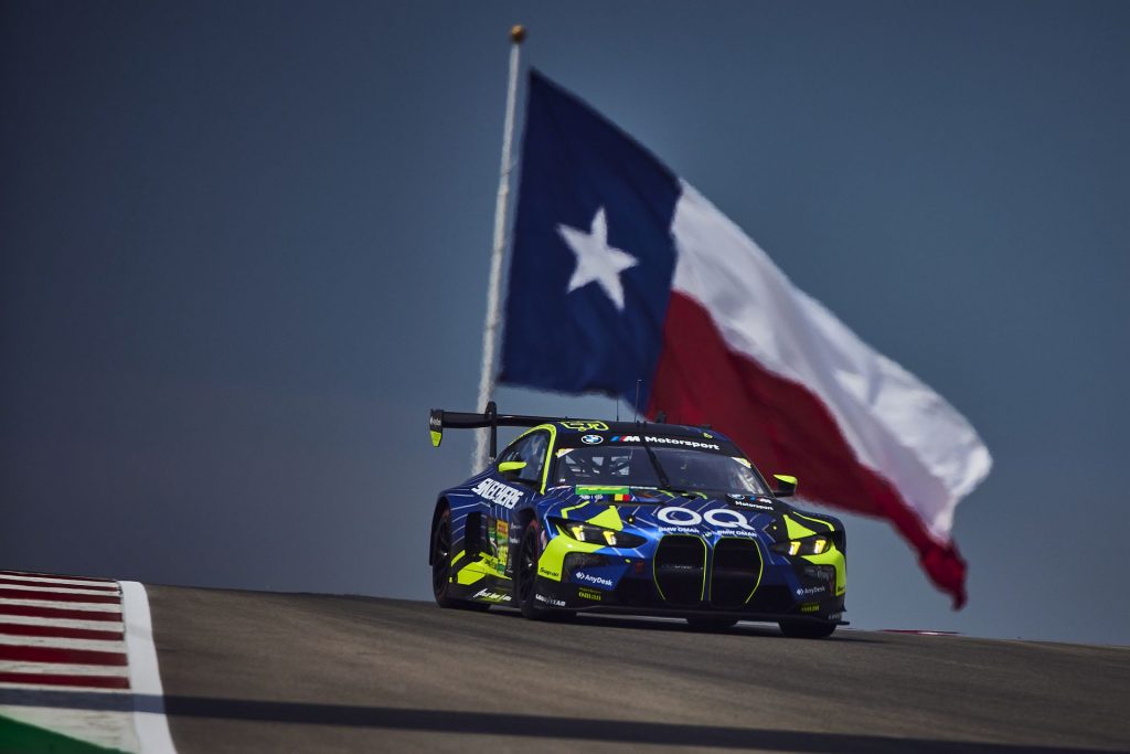 46 BMW M4 GT3 EVO Valentino Rossi Kelvin van der Linde Ahmad Al Harthy Austin USA