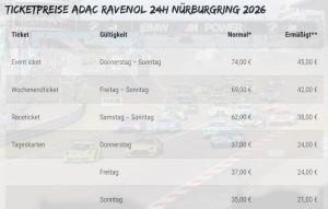 24h-Rennen Ticket Preise 2026